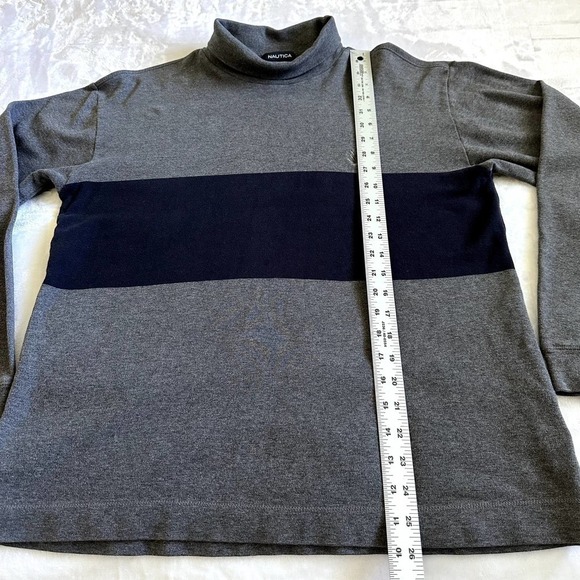 Nautica | Turtle Neck Knitted Sweater | Gray, Blue | Size: Large - Picture 6 of 7